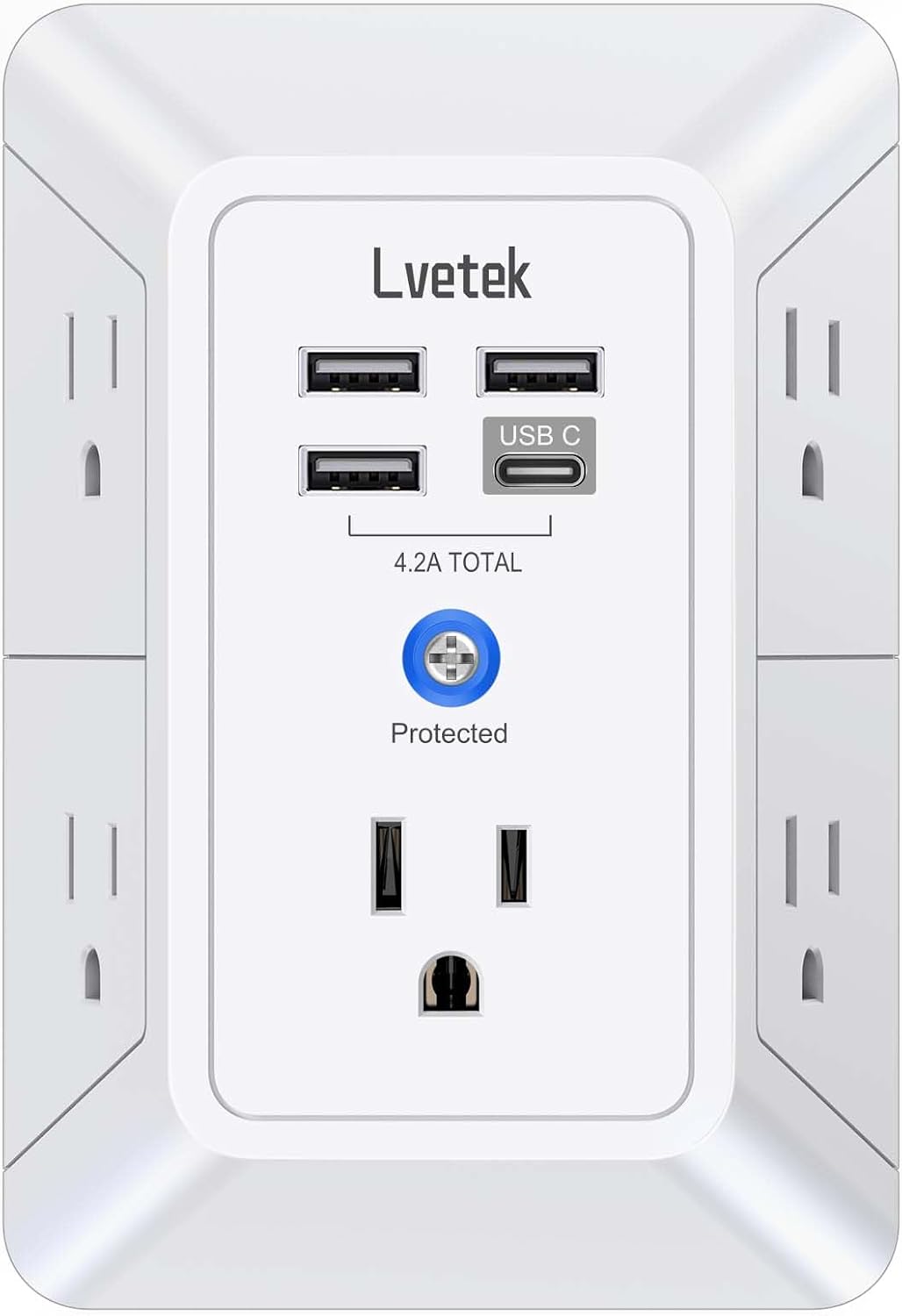 5 ac outlets distributed across 3 sides for simultaneous plug-in access