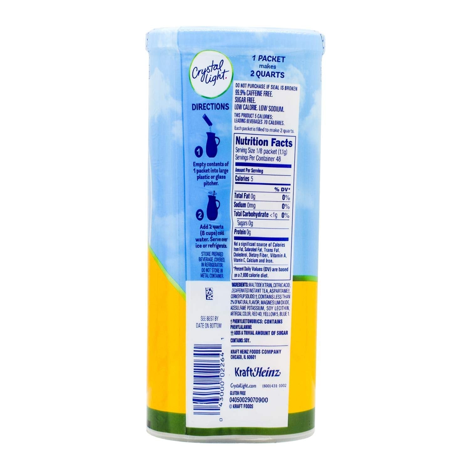 5 calories per serving with 0g sugar sweetened by aspartame and acesulfame potassium