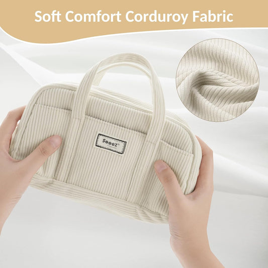 5 compartments including 3 mesh pockets, 1 zip mesh pocket, and 1 zip pocket with 14 elastic pen loops