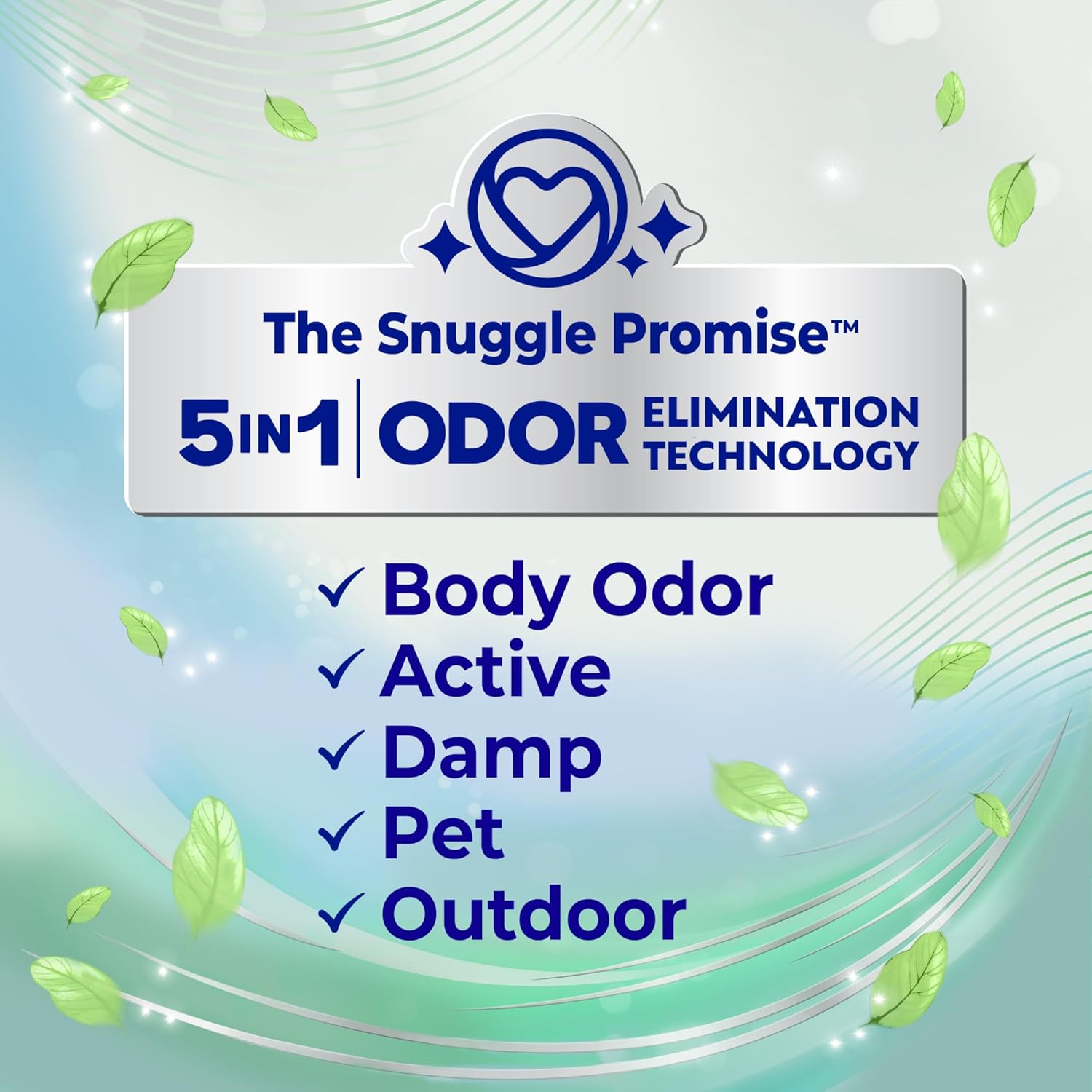 5-in-1 odor elimination technology targeting body, active, damp, outdoor, and pet odors