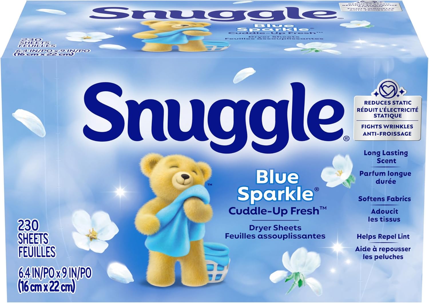 5-in-1 performance: static reduction, wrinkle fighting, lint/pet hair repelling, fabric softening, and scent infusion