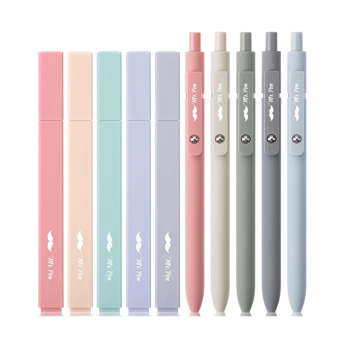 5 morandi-toned chisel-tip highlighters producing wide and narrow lines (0.5mm to 2mm+)