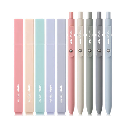 5 morandi-toned chisel-tip highlighters producing wide and narrow lines (0.5mm to 2mm+)