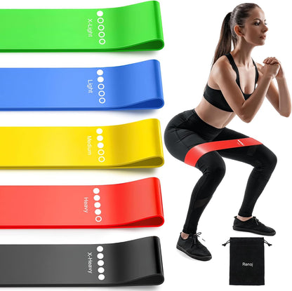 5-pack of multi-level resistance bands ranging from extra light to extra heavy tension