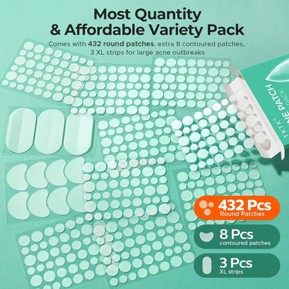5 patch sizes: 8mm, 10mm, 12mm spots, 33x23mm contoured, 60x30mm xl strips