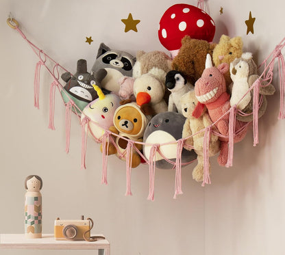 5 pound load capacity with open-top closure for easy stuffed animal access