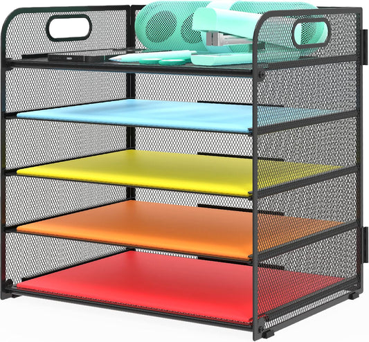 5-tier pull-out letter trays with handle for paper sorting and portability