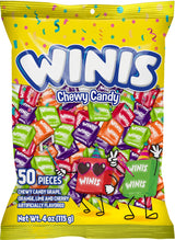Winis Original Taffy Candy – Peanut and Tree Nut Free Assorted Chewy Treats for Kids Lunchboxes and Classroom Parties, 50 Individually Wrapped Pieces