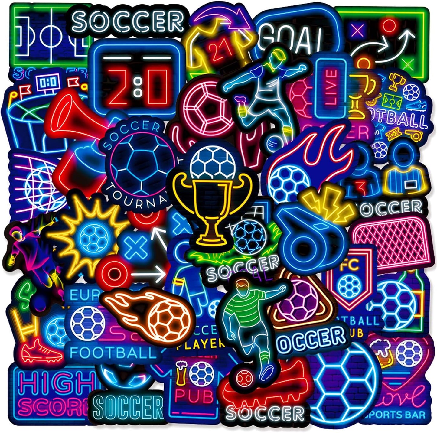 50-piece pack with mixed sports motifs (football, soccer, baseball, basketball)