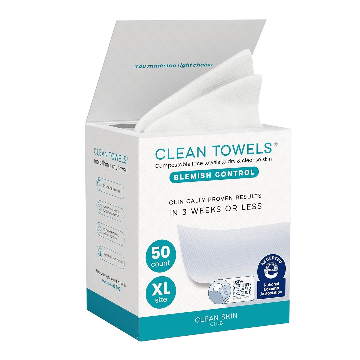 50 single-use, dry facial towelettes per pack (plus 10-count travel pack variant)