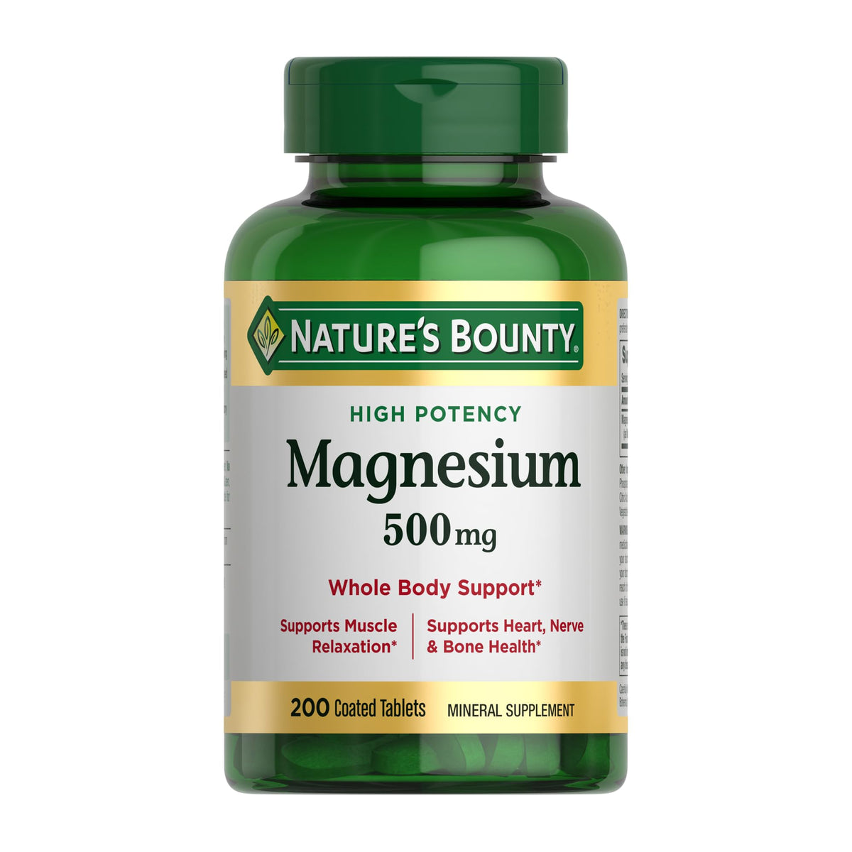 500 mg magnesium per tablet providing 119% of recommended daily intake