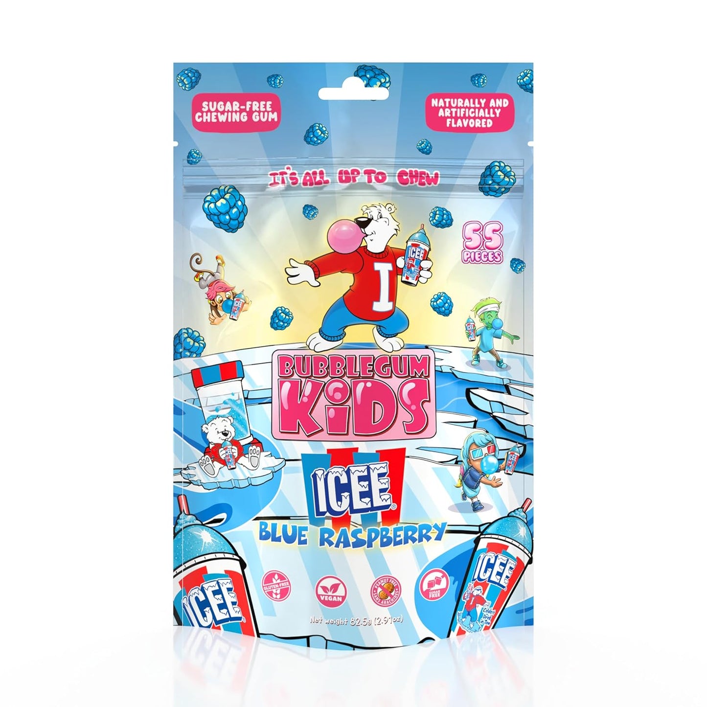 55-piece chiclet gum per resealable pouch