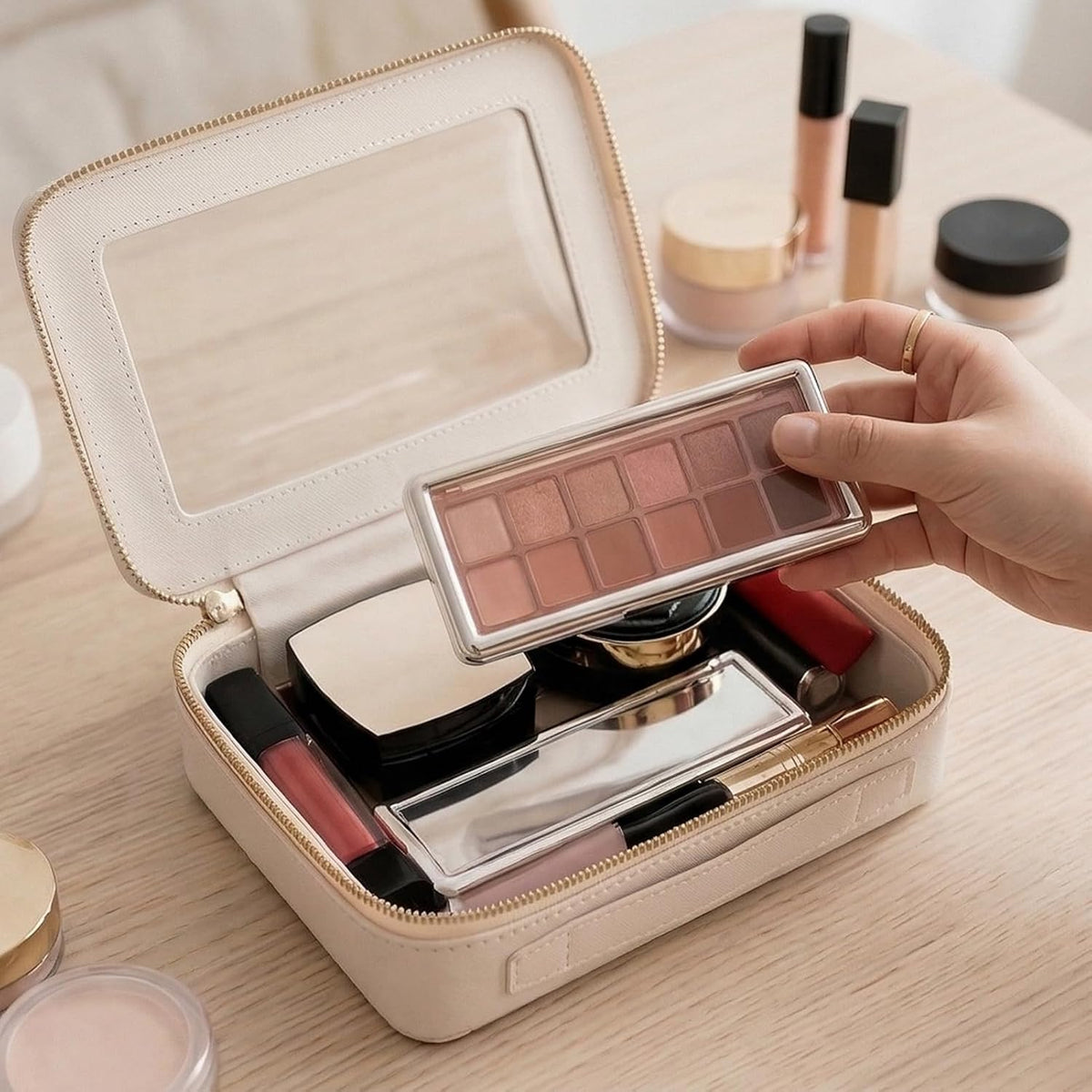 59-variant lineup spanning colors (off-white, pink, black, slate blue, lilac, taupe, grey, brown, red, green, dusty pink, pitaya pink) and silhouettes (classic, large glam, dual layer, mini trend, mini chic, slim elegance, graceful slim, double style, compact duo)