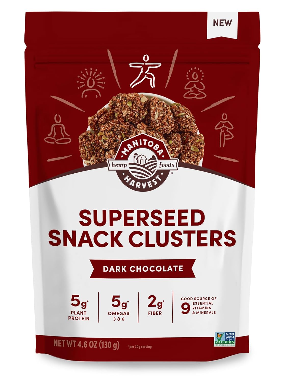 5g plant-based protein per 30g serving from hemp hearts, pumpkin seeds, sunflower seeds, chia, flax, and quinoa