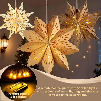 5Pcs LED Paper Snowflake Lanterns – Thoughtful Holiday Gift for Her, Reusable Christmas Decor for Mom and Grandmother