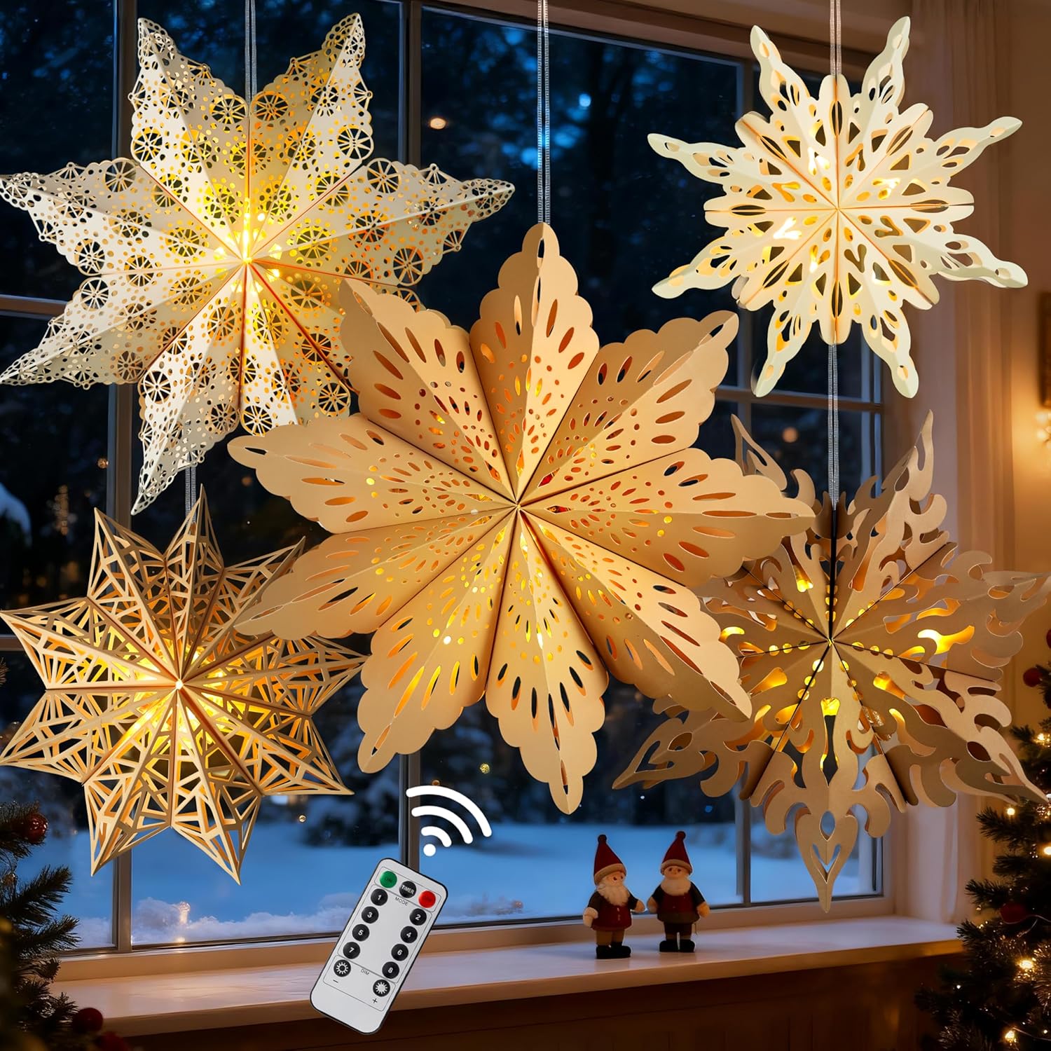 5Pcs LED Paper Snowflake Lanterns – Thoughtful Holiday Gift for Her, Reusable Christmas Decor for Mom and Grandmother