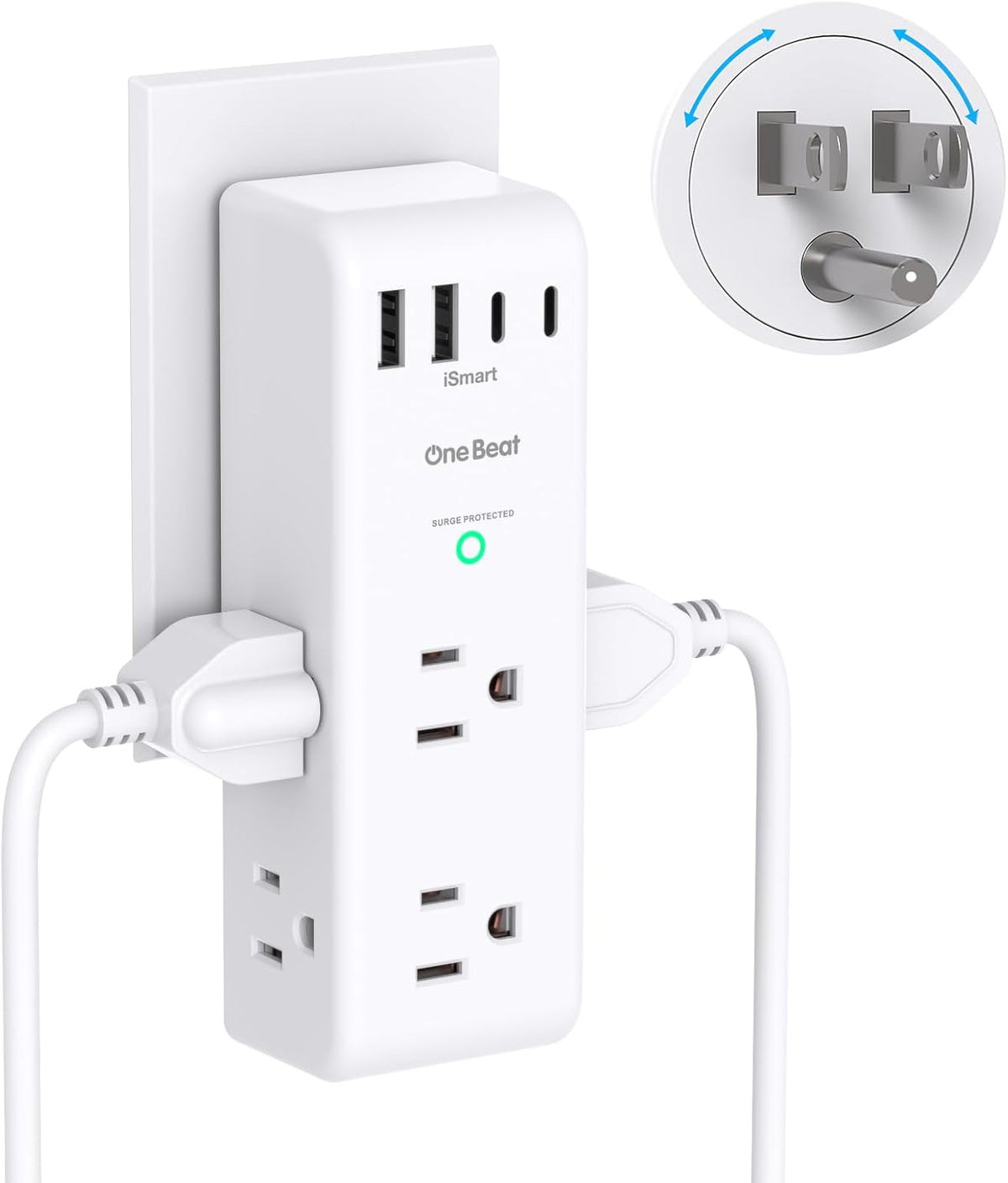 6 ac outlets (15a/125v/1875w) arranged on 3 sides with wide spacing