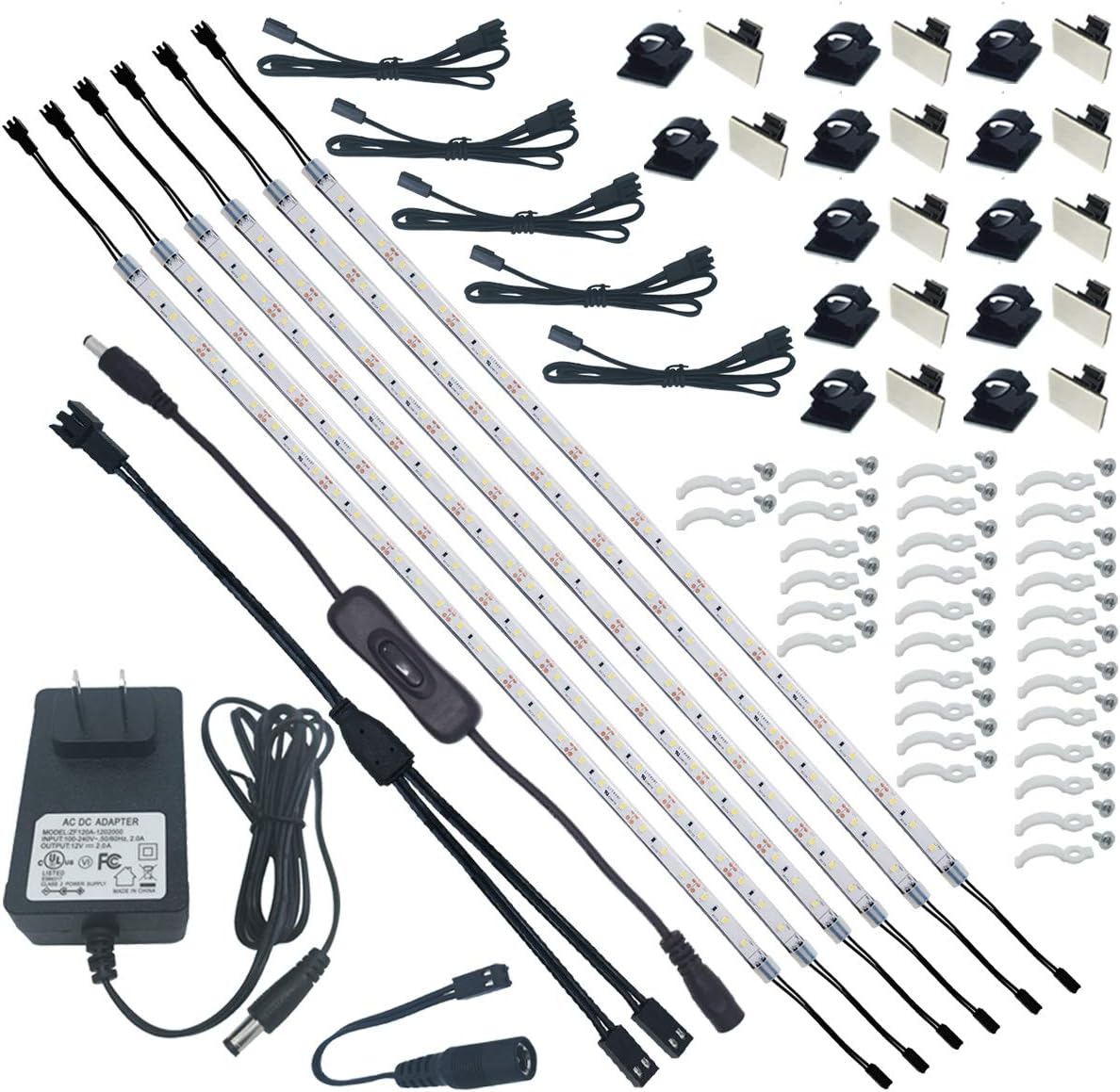 6 flexible 20-inch led strips totaling 1800 lumens at 24w