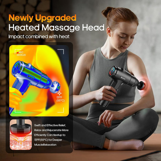 6 interchangeable massage heads targeting different muscle groups (deep to gentle penetration)