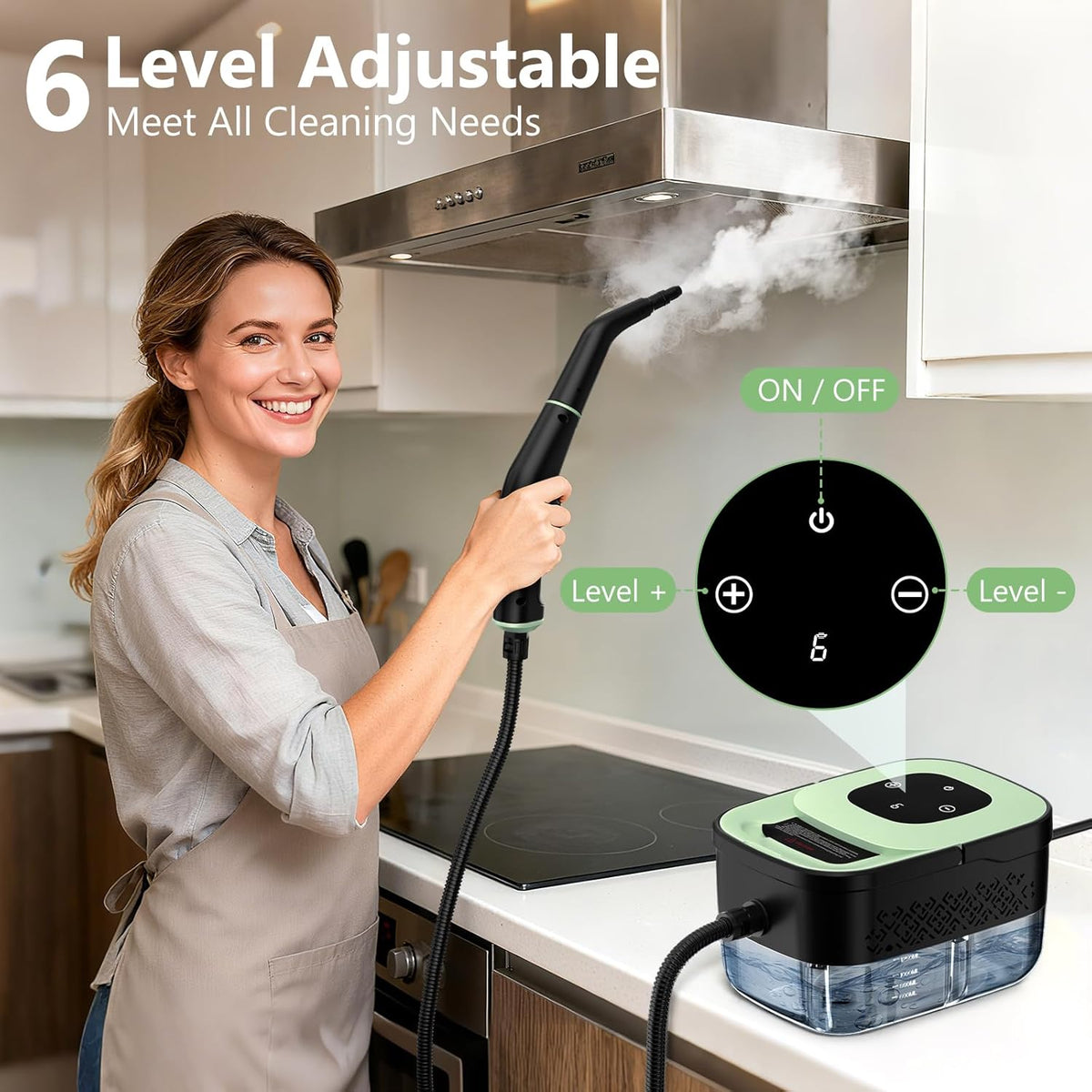 6-level touch control steam intensity adjustment