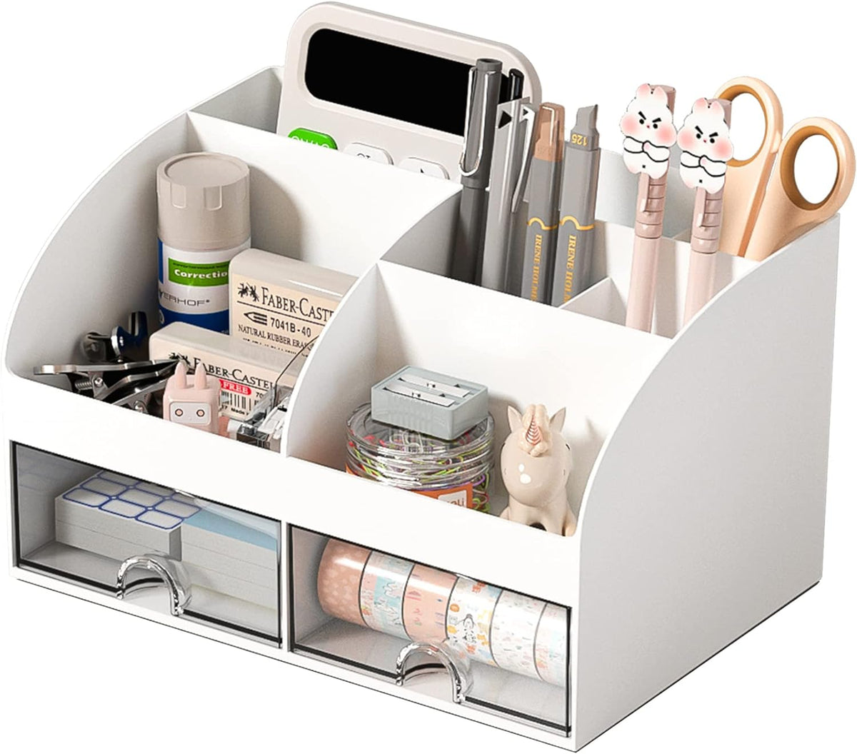 6 open compartments of varying sizes for categorizing items by type