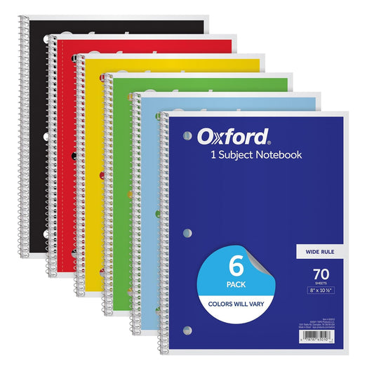 6-pack of 1-subject spiral notebooks in assorted cover colors