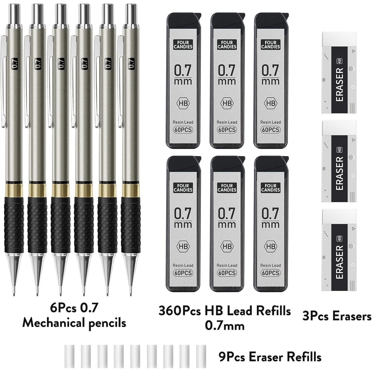 6-piece metal mechanical pencil body with retractable mechanism
