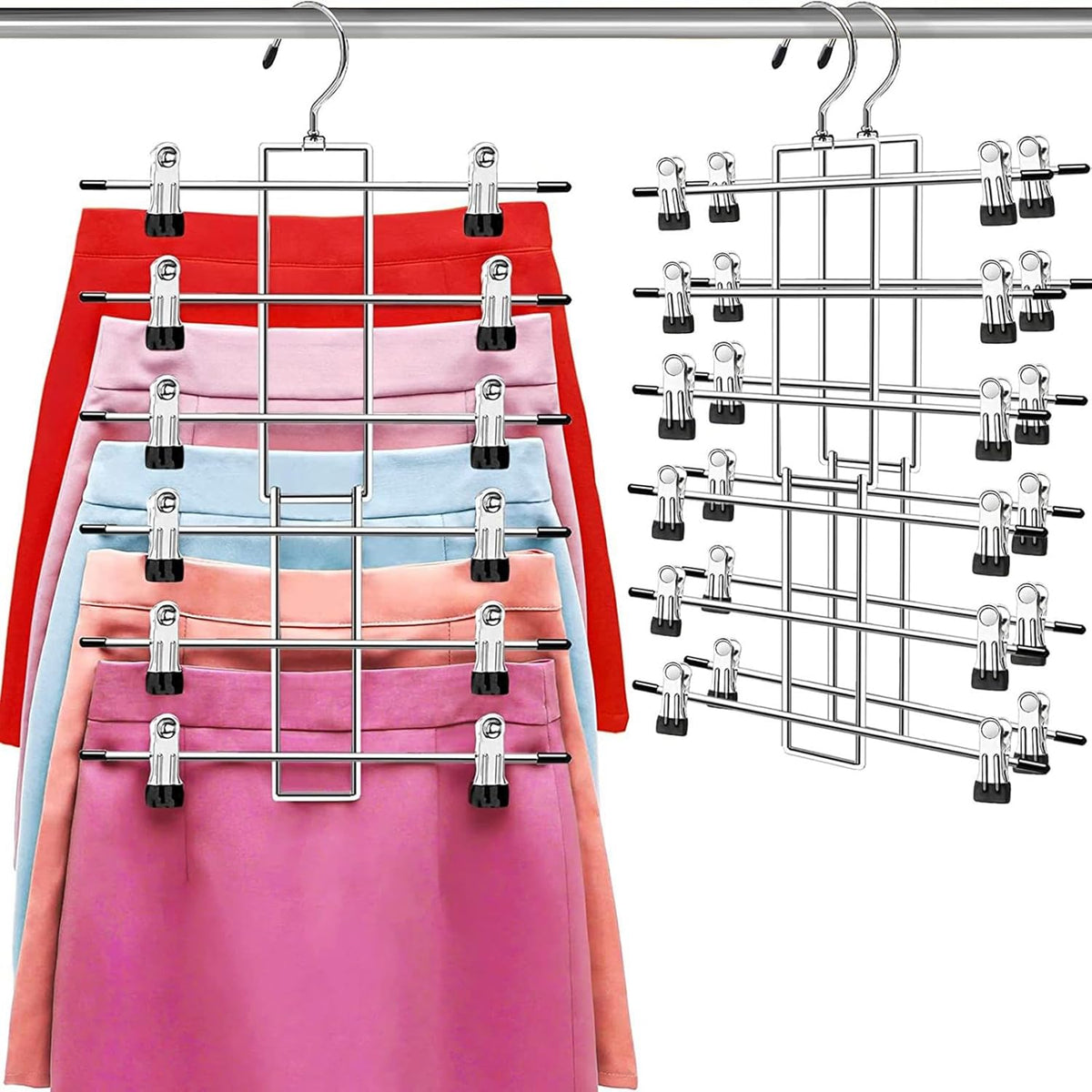 6-tier cascading frame with 12 non-slip rubber-tipped clips