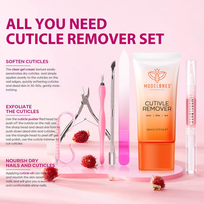 60g cuticle remover cream with clear gel texture that penetrates and softens in 30-60 seconds