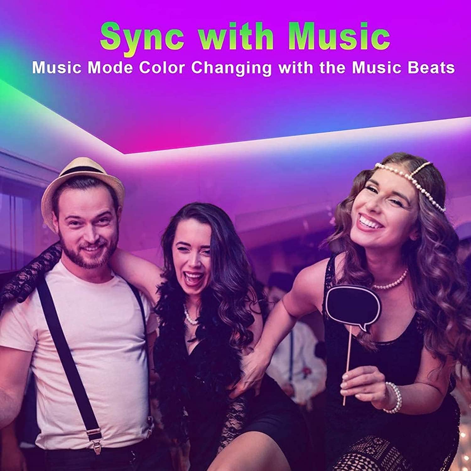 64 pre-set scene modes (party, relax, sleep, game) with 1–100% dimming