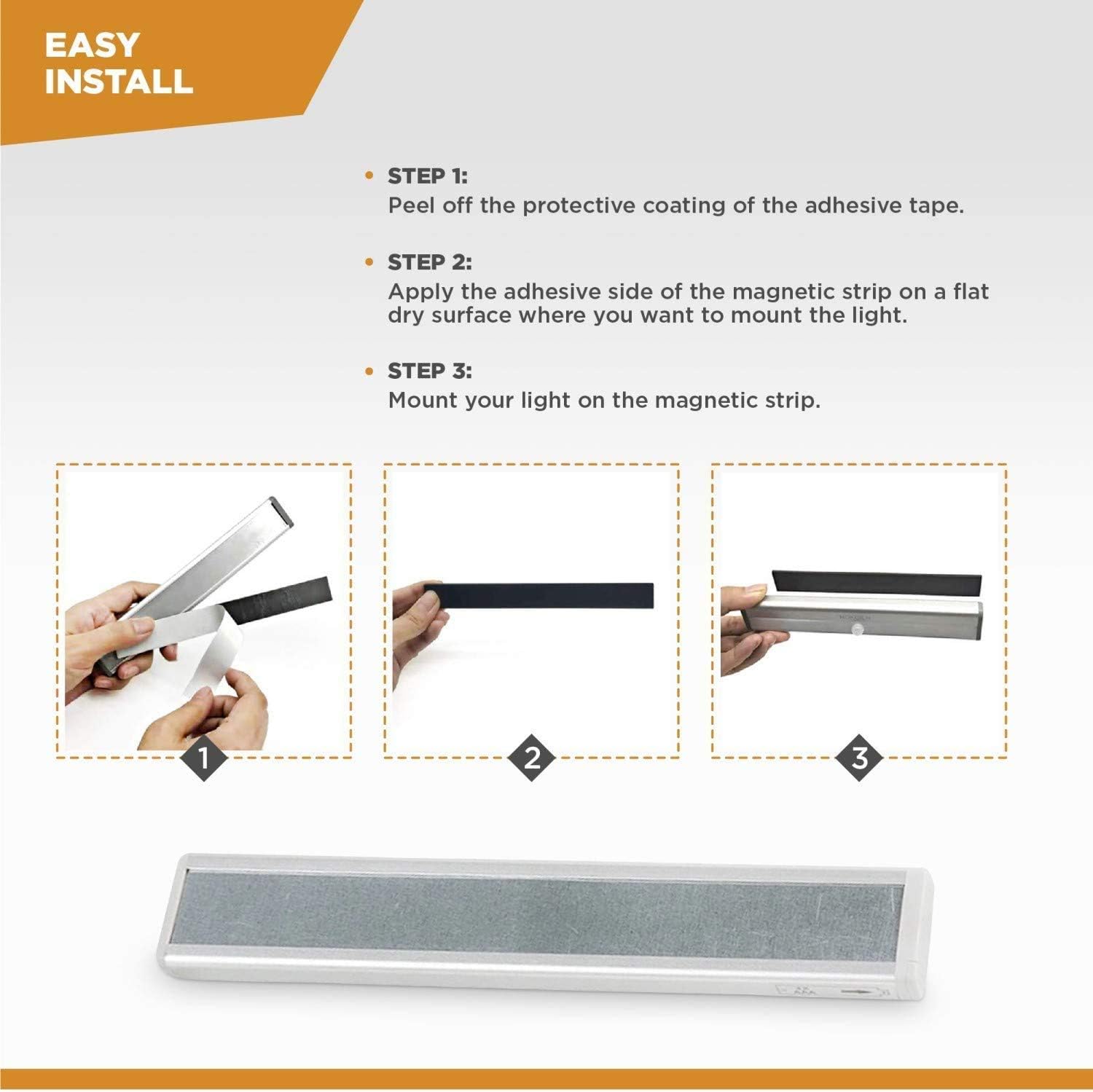7.5-inch slim abs plastic housing with polished metallic finish (1.25"d x 0.6"h profile)