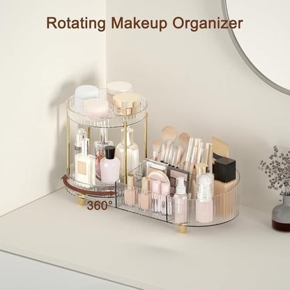 7 compartments across two tiers including a 5-compartment skincare/makeup holder