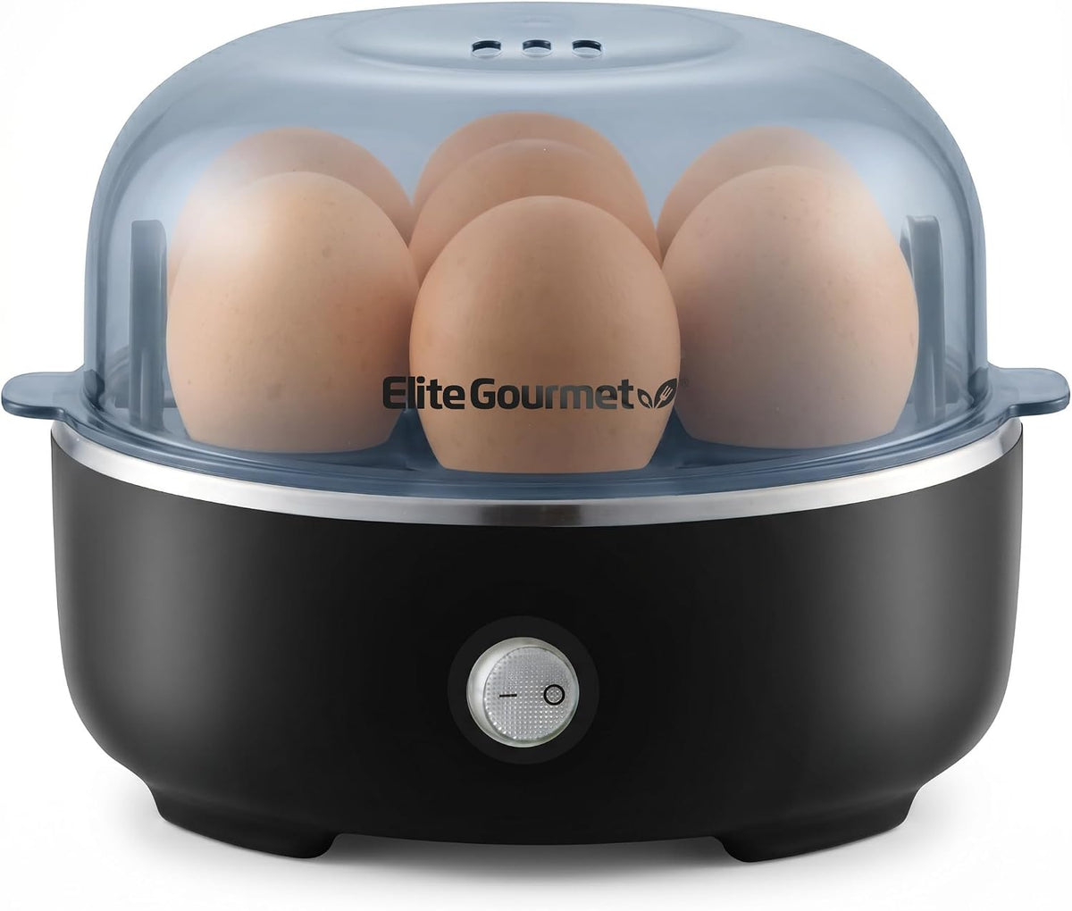 7-egg capacity tray with soft, medium, and hard-boiled firmness settings
