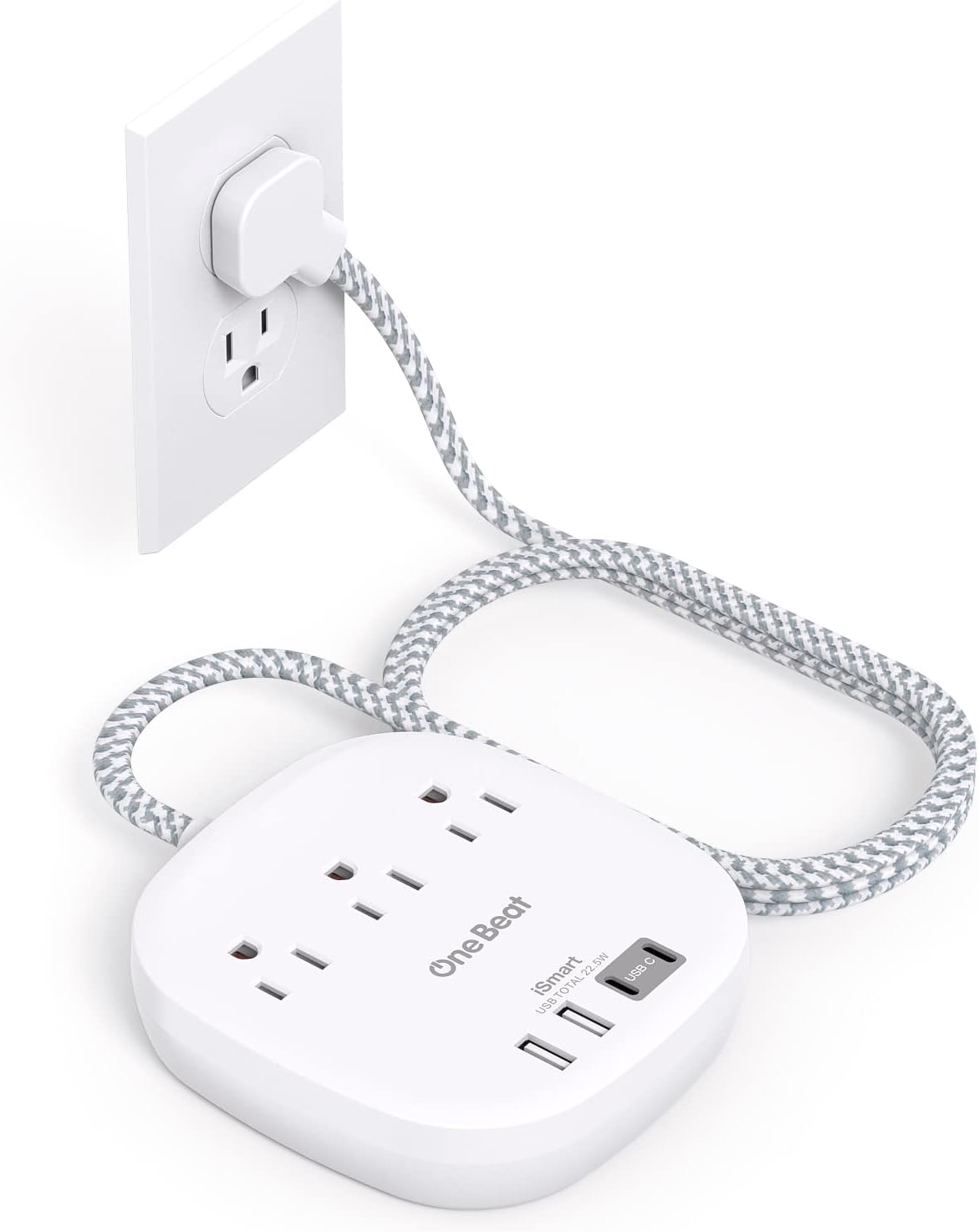 7-in-1 configuration: 3 ac outlets plus 2 usb-a and 2 usb-c ports (4 usb total, 22.5w/4.5a combined output)