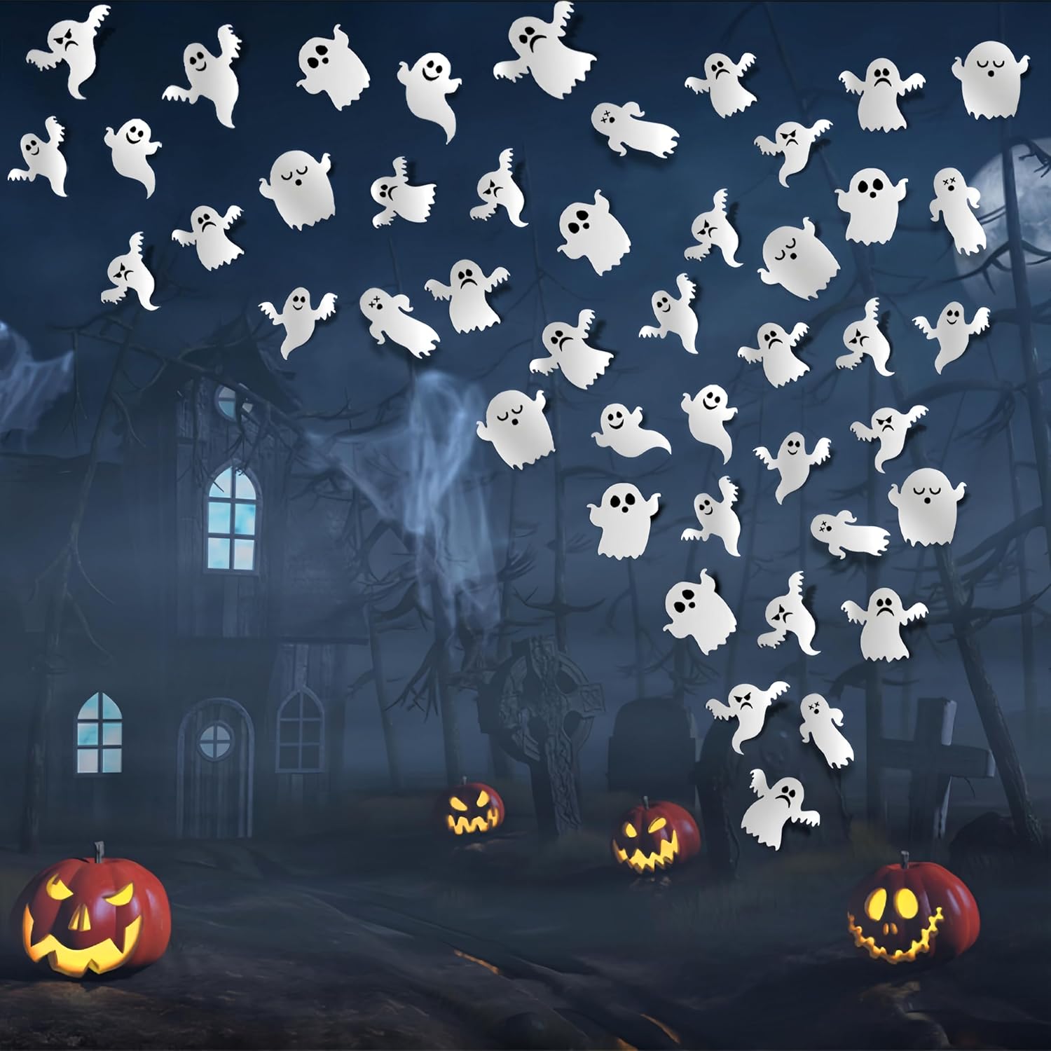 7Styles Halloween Ghost Wall Decor – 3D Reusable Ghost Stickers for Living Room Aesthetic & Cozy Seasonal Ambiance