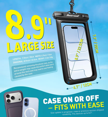 8.9-inch inner chamber fitting large iphones and android phones with case on