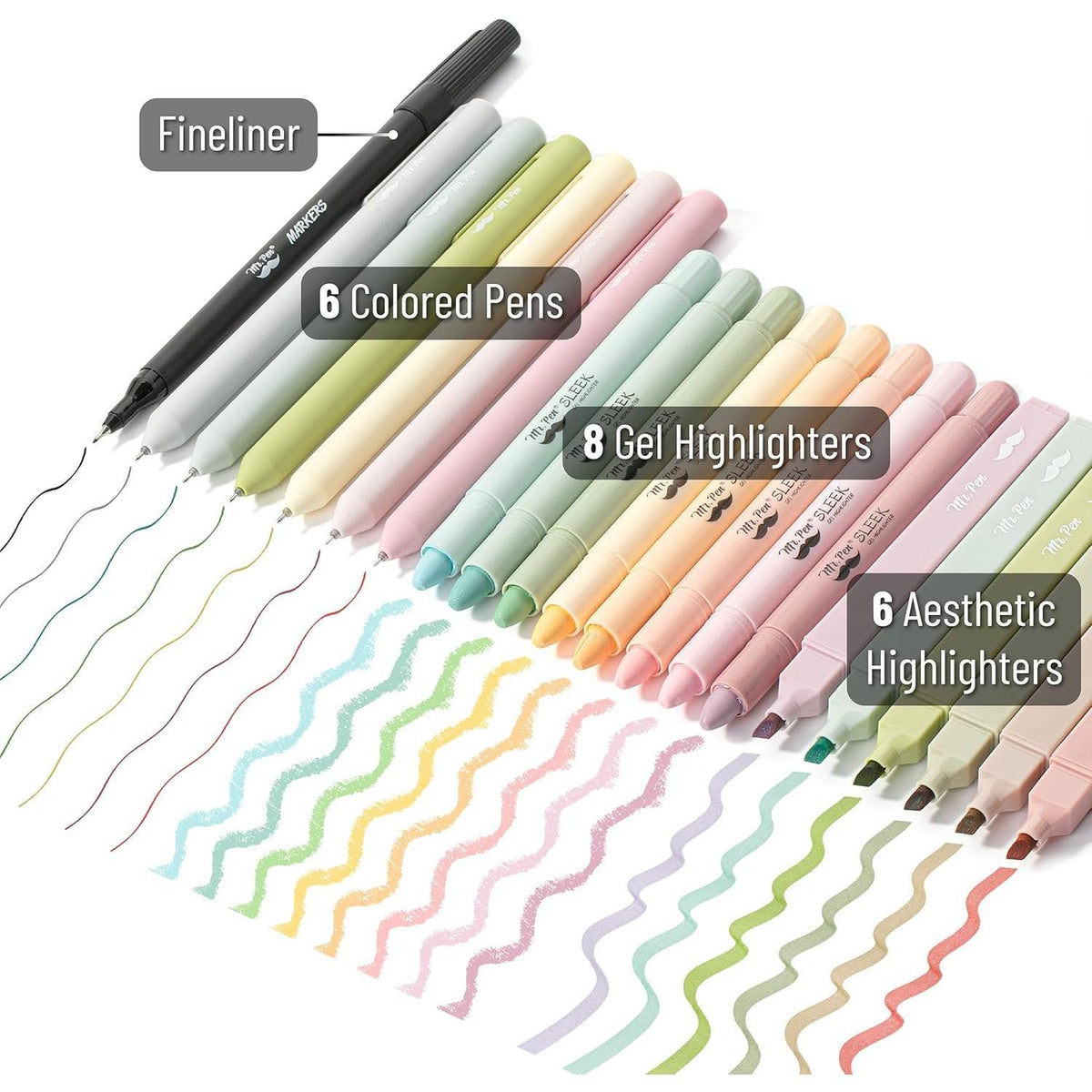 8 gel highlighters plus 6 classic highlighters in assorted colors