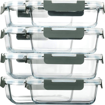 8-pack of 30 oz rectangular borosilicate glass containers (7.8 x 5.7 x 2.5 in)
