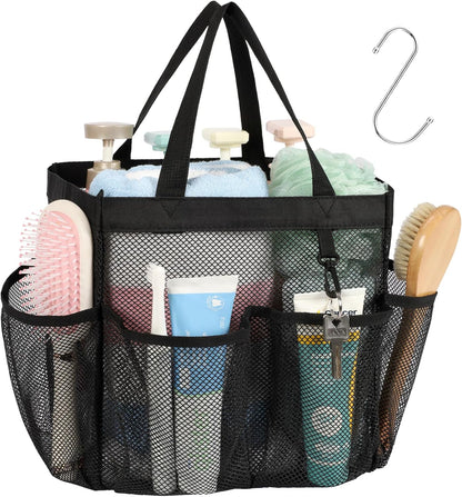 8-pocket layout (1 main compartment plus 7 exterior pockets) for separating shampoo, razor, toothbrush, and towel
