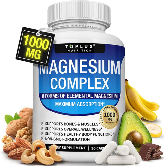 8-source magnesium complex including glycinate, citrate, malate, taurate, and chelated forms