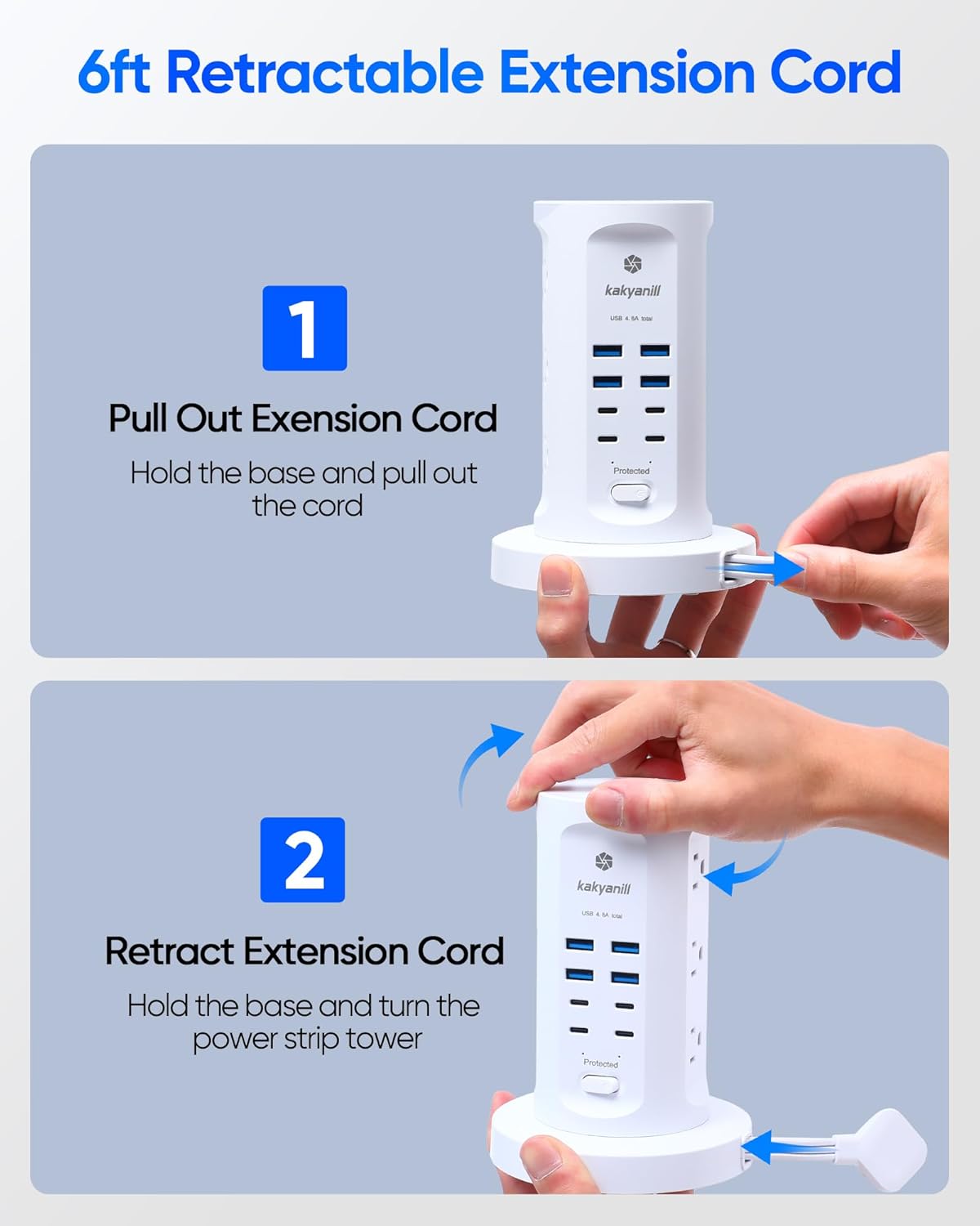 8 usb ports (4 usb-c + 4 usb-a) with 4.8a total output, upgradeable to 65w fast charging