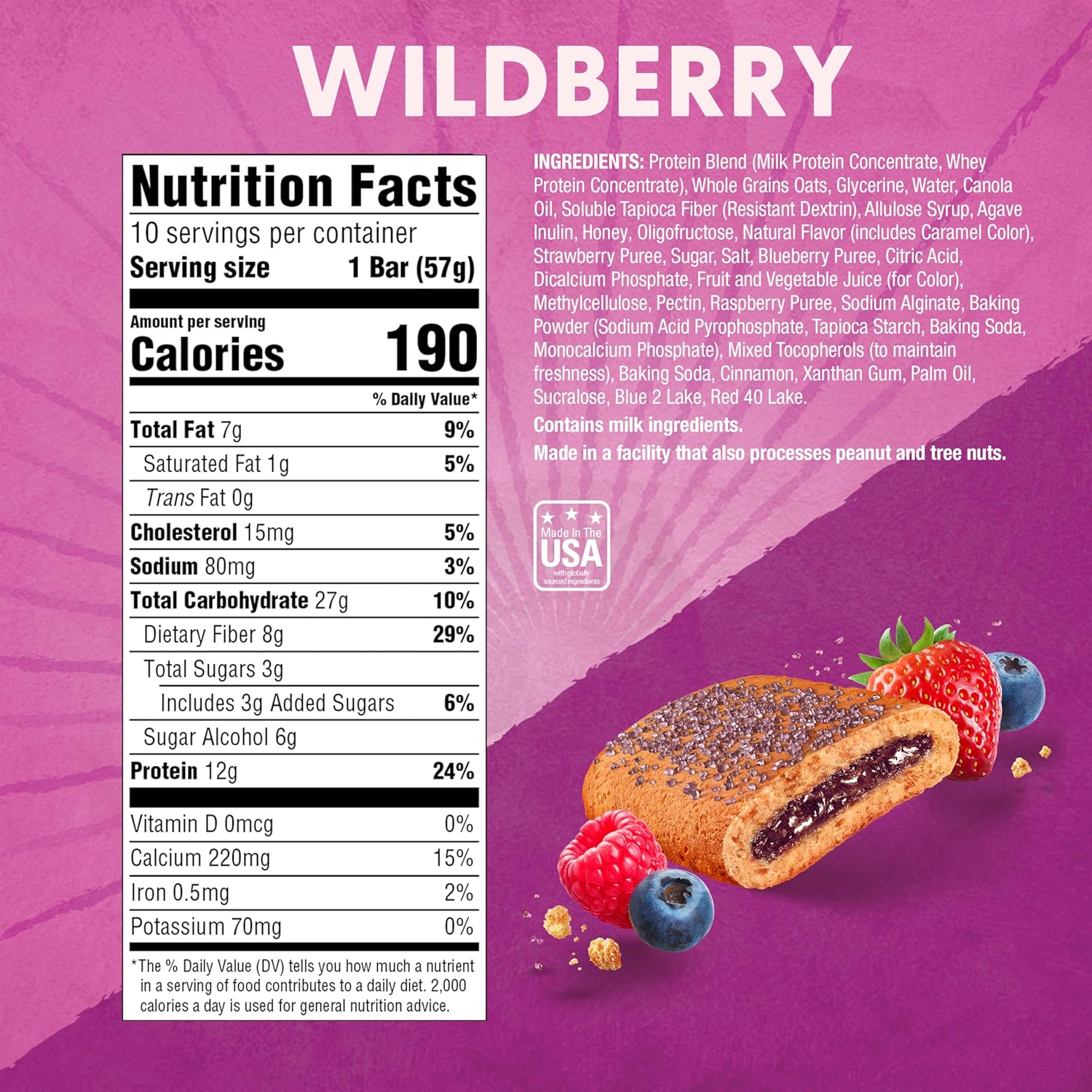 8g dietary fiber per bar from whole grains