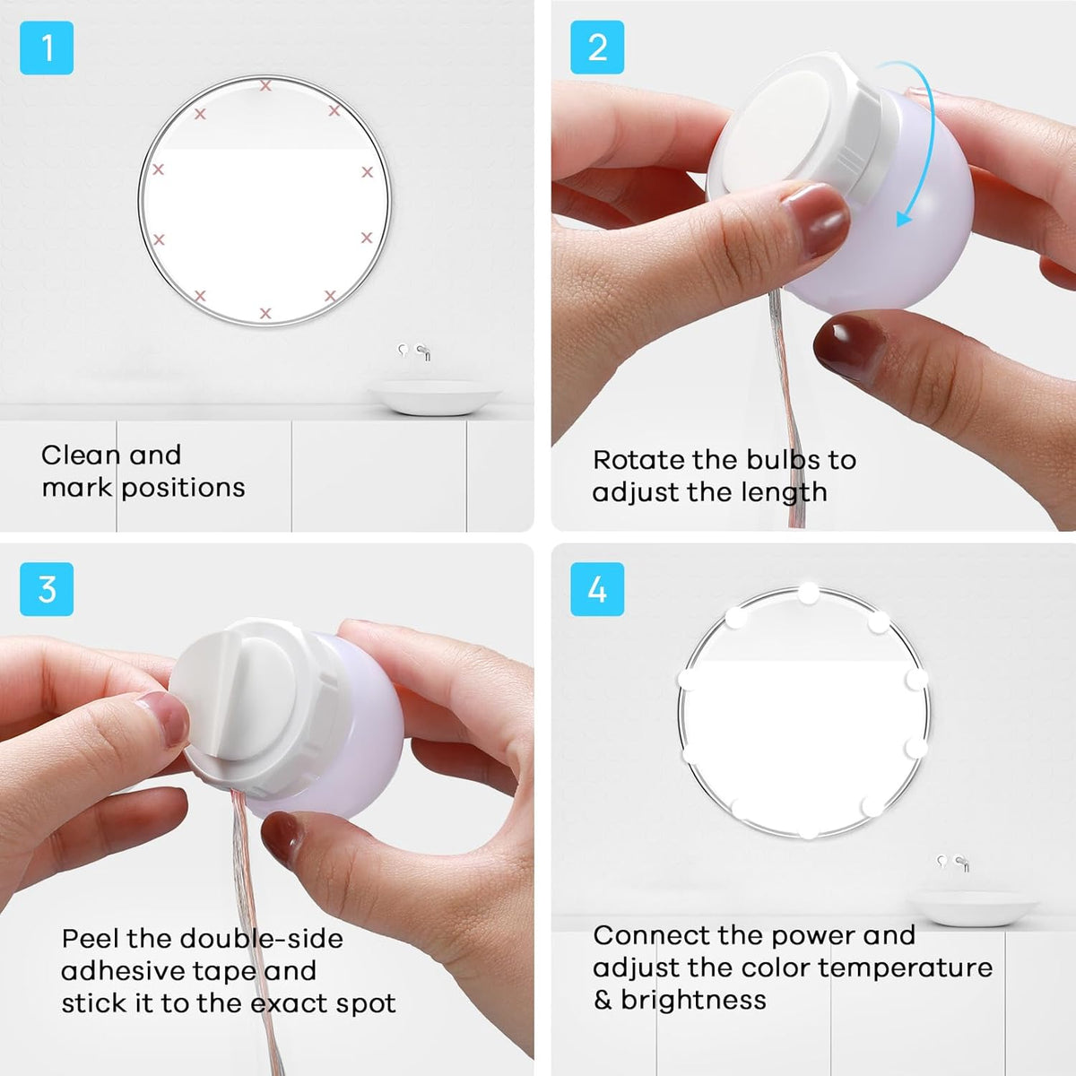 9 brightness levels adjustable from 10% to 100% via push-button dimmer