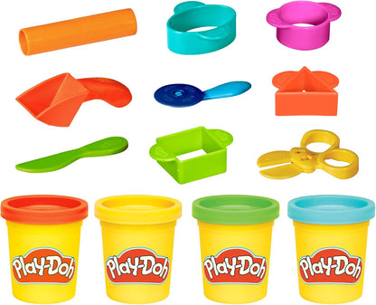 9 easy-grip tools including 4 shape cutters, roller, scissors, plastic knife, rolling cutter, and scooping tool