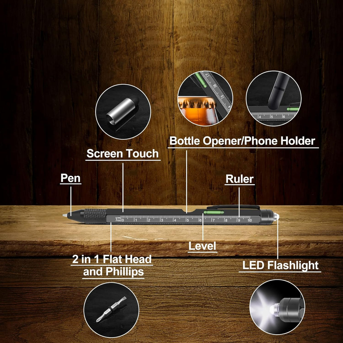 9-in-1 Multitool Pen – One Tool Replaces a Drawer Full of Gadgets, Clean Aluminum Finish