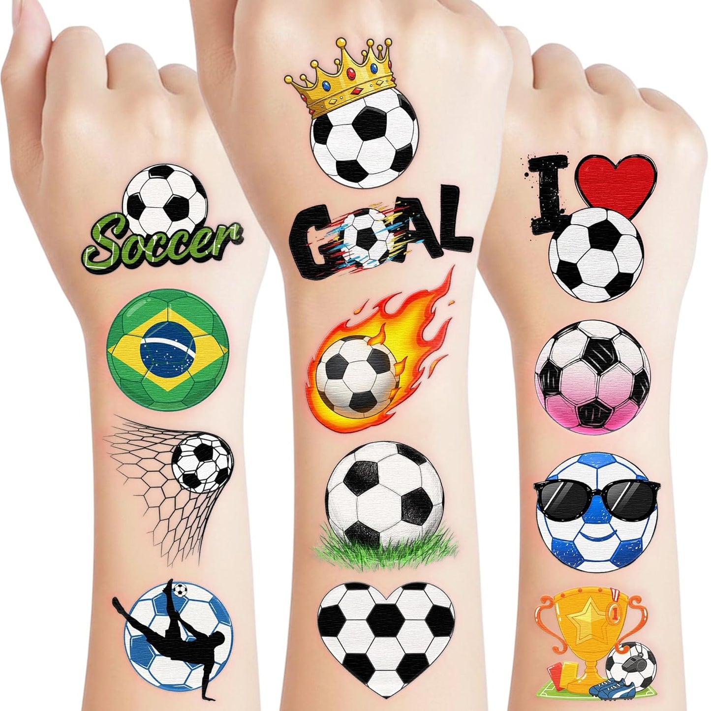 96 unique vibrant soccer-themed designs across 8 pre-cut sheets