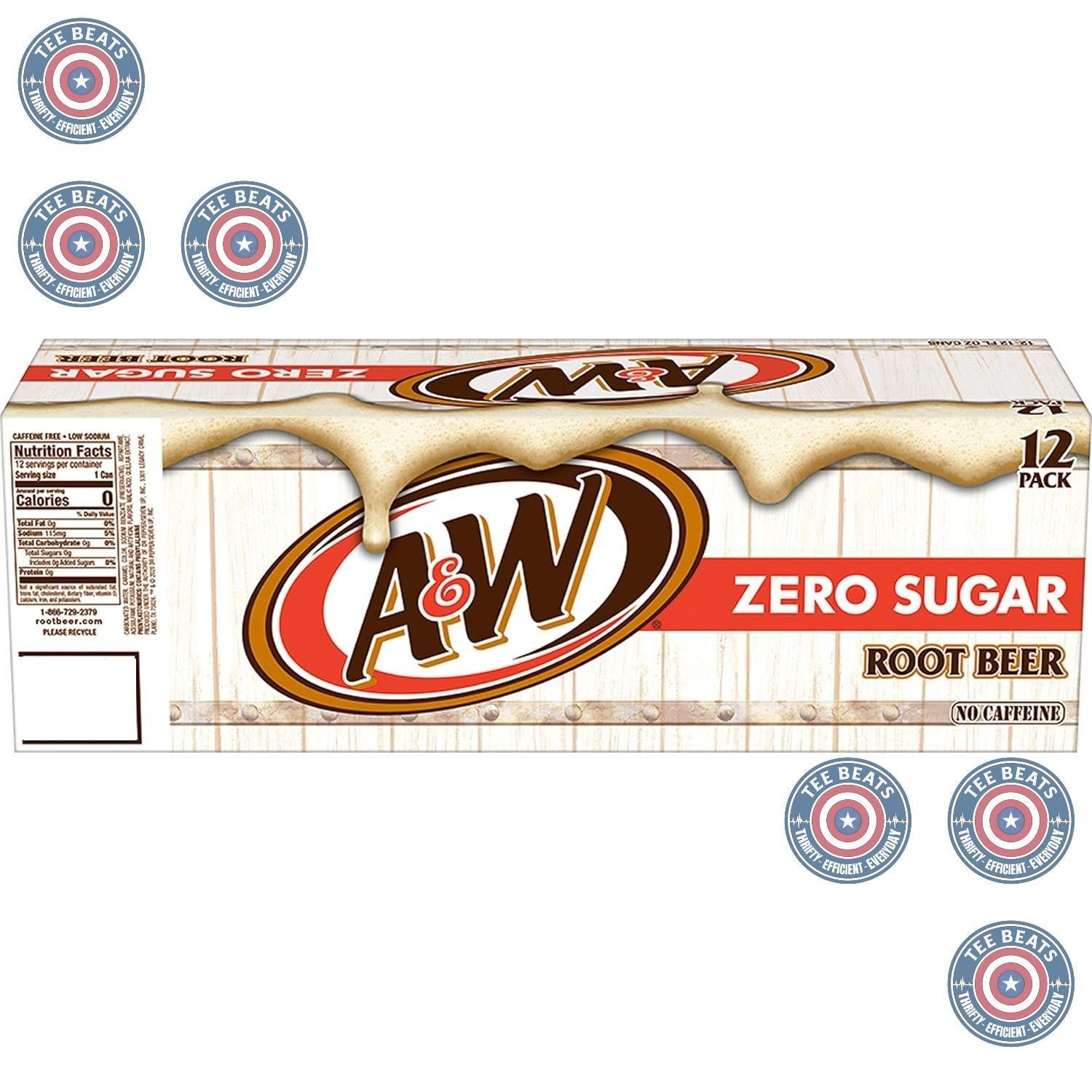 A&W Zero Sugar Root Beer Soda, 12 fl oz cans (12 pack) – Caffeine-Free Soft Drink for Kids' Birthday Parties and Family Meals