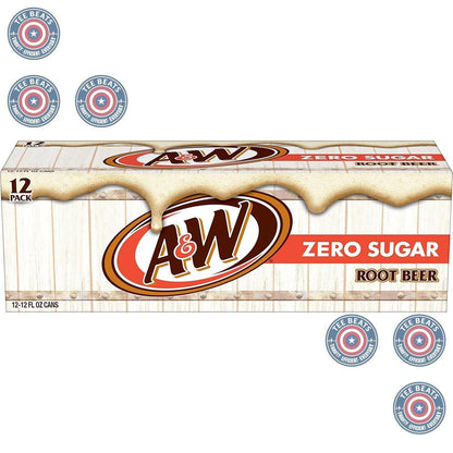 A&W Zero Sugar Root Beer Soda, 12 fl oz cans (12 pack) – Caffeine-Free Soft Drink for Kids' Birthday Parties and Family Meals
