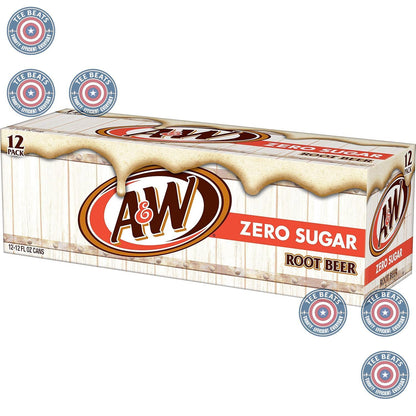 A&W Zero Sugar Root Beer Soda, 12 fl oz cans (12 pack) – Caffeine-Free Soft Drink for Kids' Birthday Parties and Family Meals