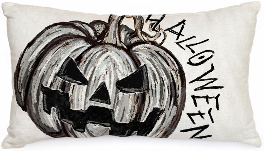 AACORS Pumpkin Throw Pillow Cover 12x20 Inches - Neutral Black and White Pillow Case for Intentional, Less-Is-More Home Styling